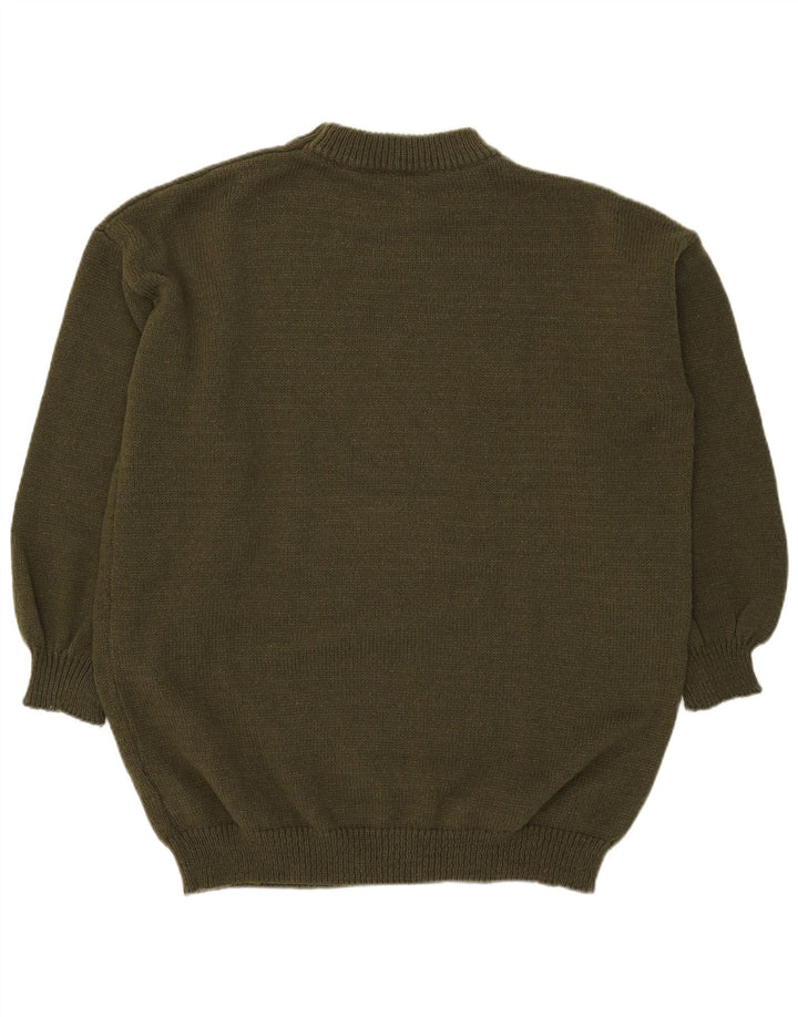 vintage Mens Crew Neck Jumper Pull Grand Kaki Polyester
