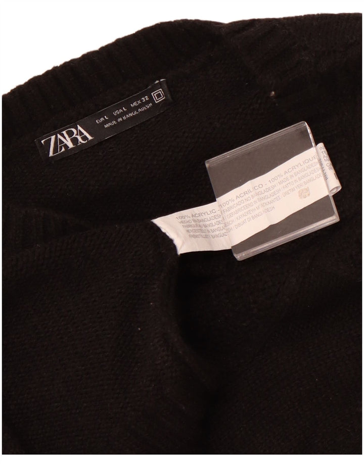 Zara Pull ras du cou pour femme UK 14 Grand Acrylique Noir