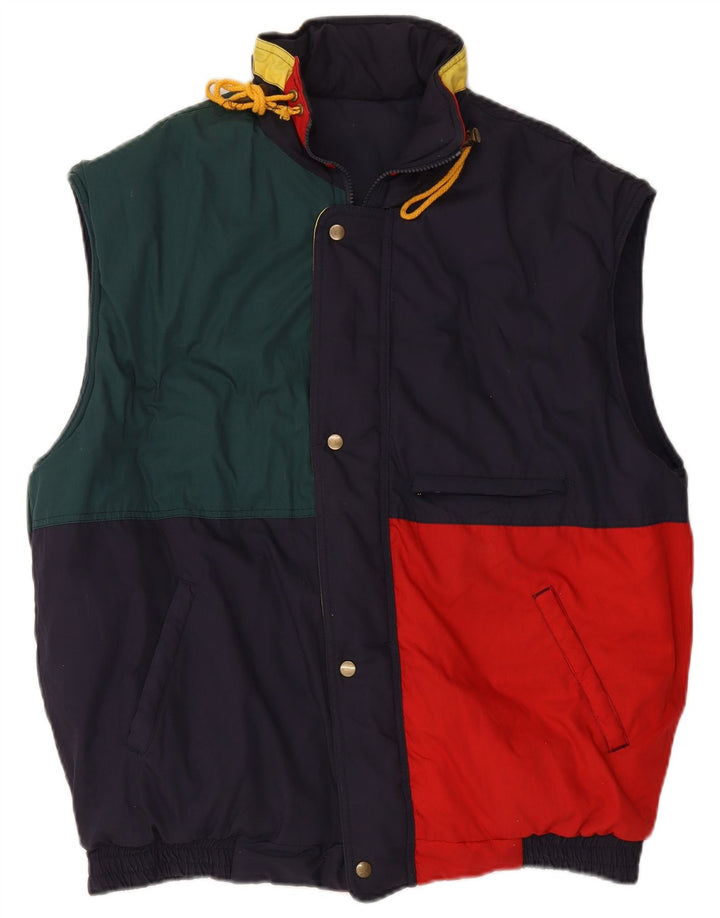 VINTAGE Gilet rembourré réversible pour homme UK 42 XL Bleu Marine Colourblock