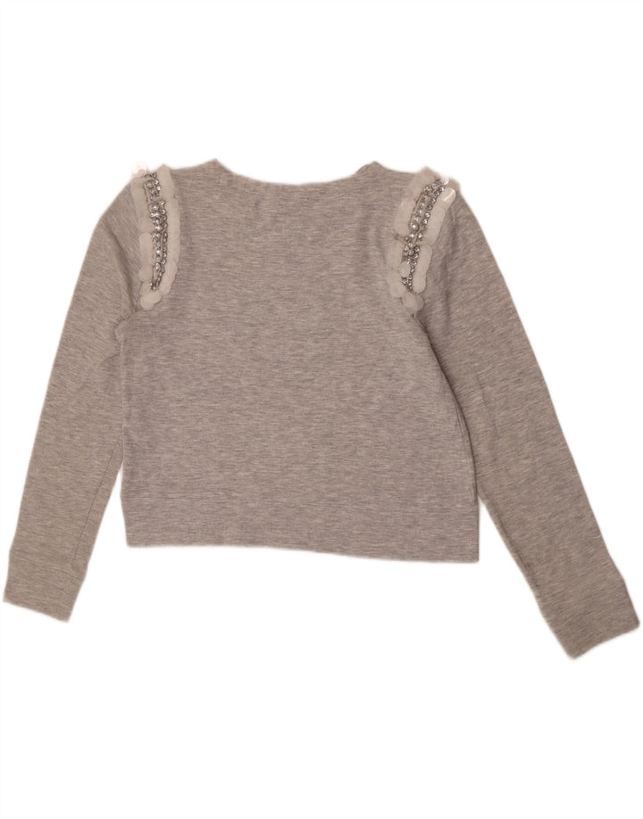 Zara Womens Crop Sweatshirt Jumper UK 12 Gris Moyen Moucheté Coton