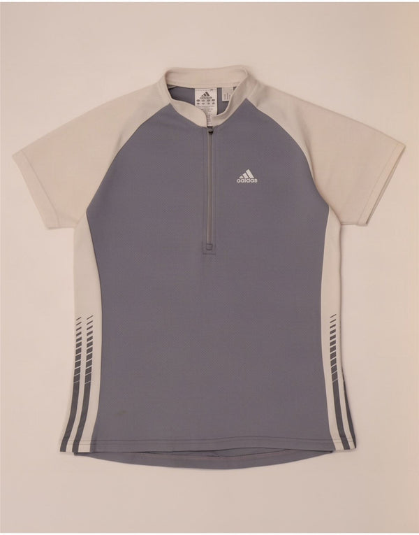 Adidas T-Shirt Femme Top UK 16 Grand Gris Colorblock Polyester