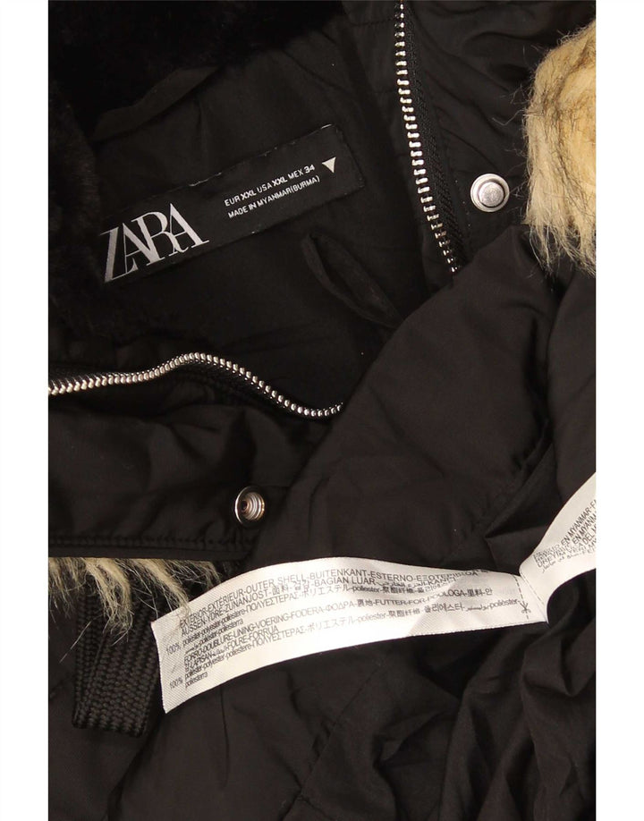 Zara Veste matelassée à capuche pour femme UK 20 2XL Noir Polyester