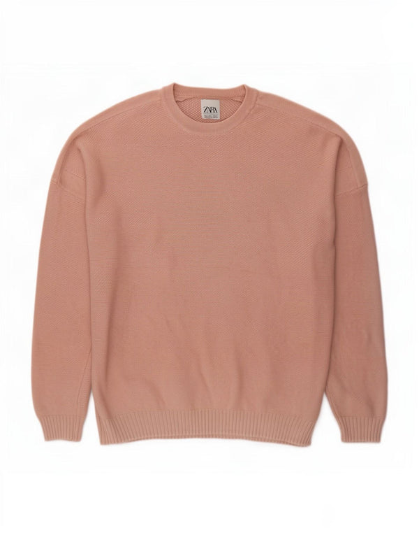 Zara Mens Crew Neck Jumper Sweater Large Pink Cotton