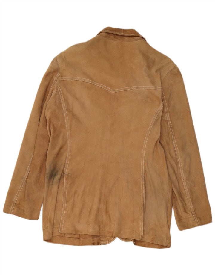 vintage Femme 3 Boutons Blazer En Daim Veste UK 14 Beige Moyen
