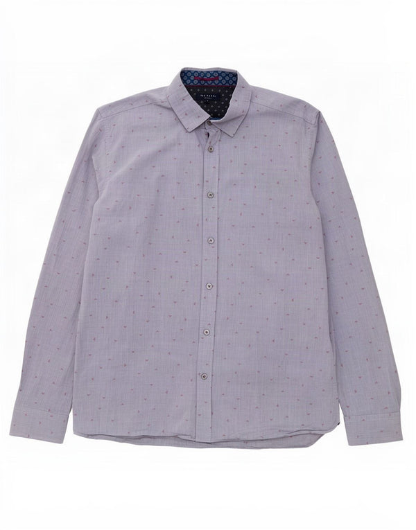 Ted Baker Chemise à motif abstrait pour homme Taille 4 Grand Coton Gris