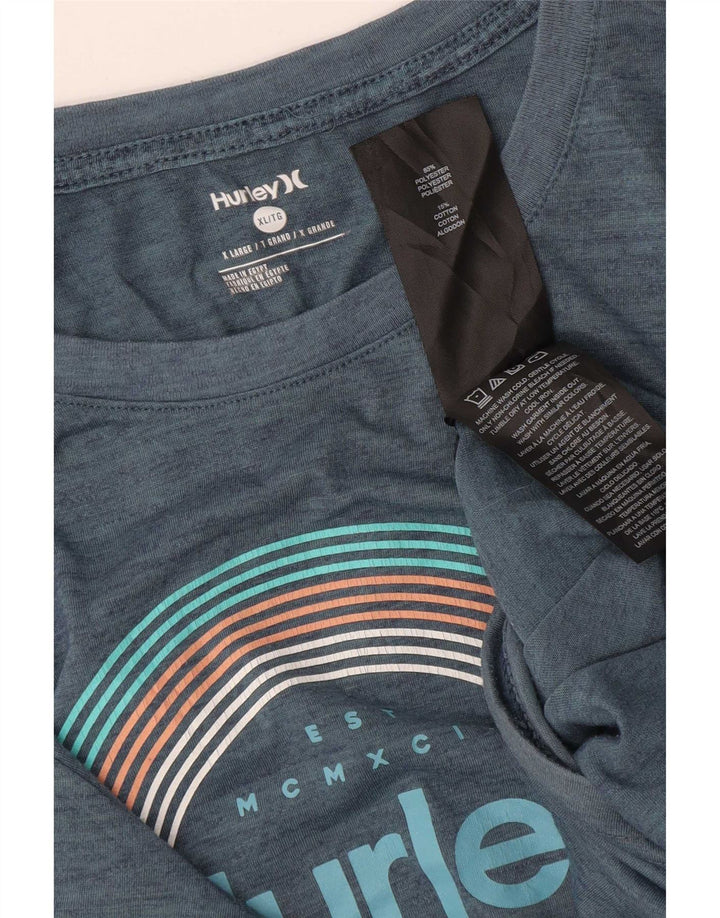 Hurley T-Shirt Graphique Homme Top XL Bleu Polyester