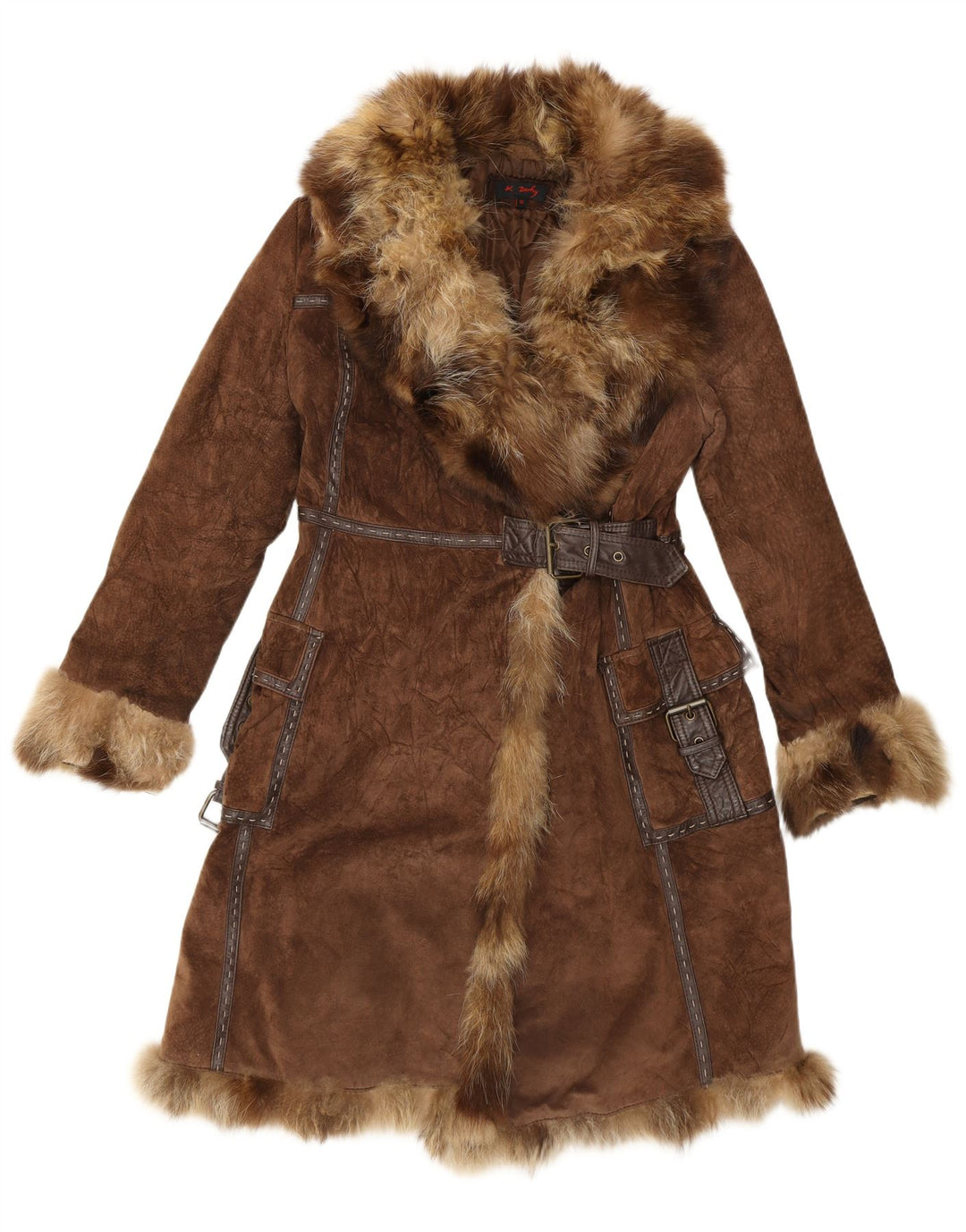 Rene Derhy Manteau en fourrure en daim pour femme UK 14 Cuir marron moyen