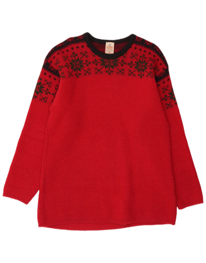JANUS Pull à col rond pour homme IT 50 en laine Fair Isle rouge moyen