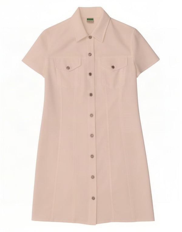 Benetton Robe chemise à manches courtes pour femme UK 12 Polyester blanc moyen