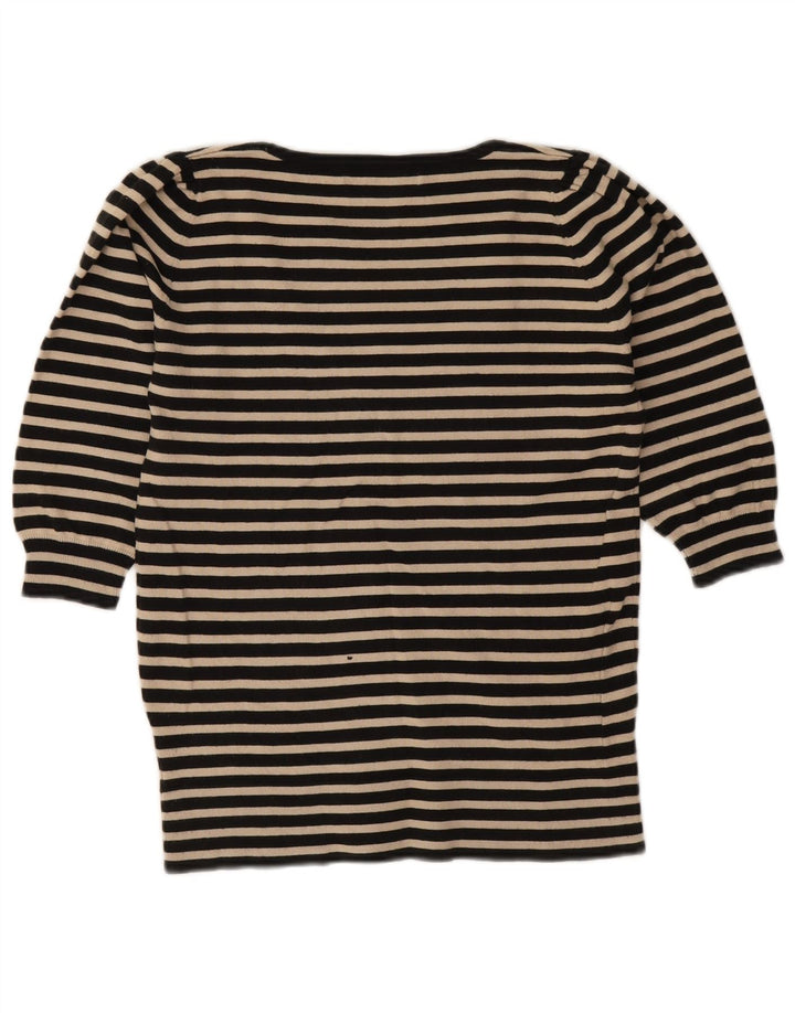 Zara Femme Top Manches 3/4 UK 12 Coton Rayé Noir Moyen