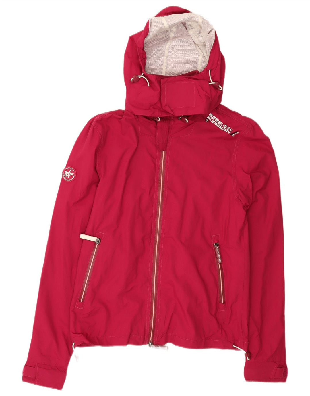 SUPERDRY Veste de pluie à capuche pour femme UK 10 Small Rouge Nylon