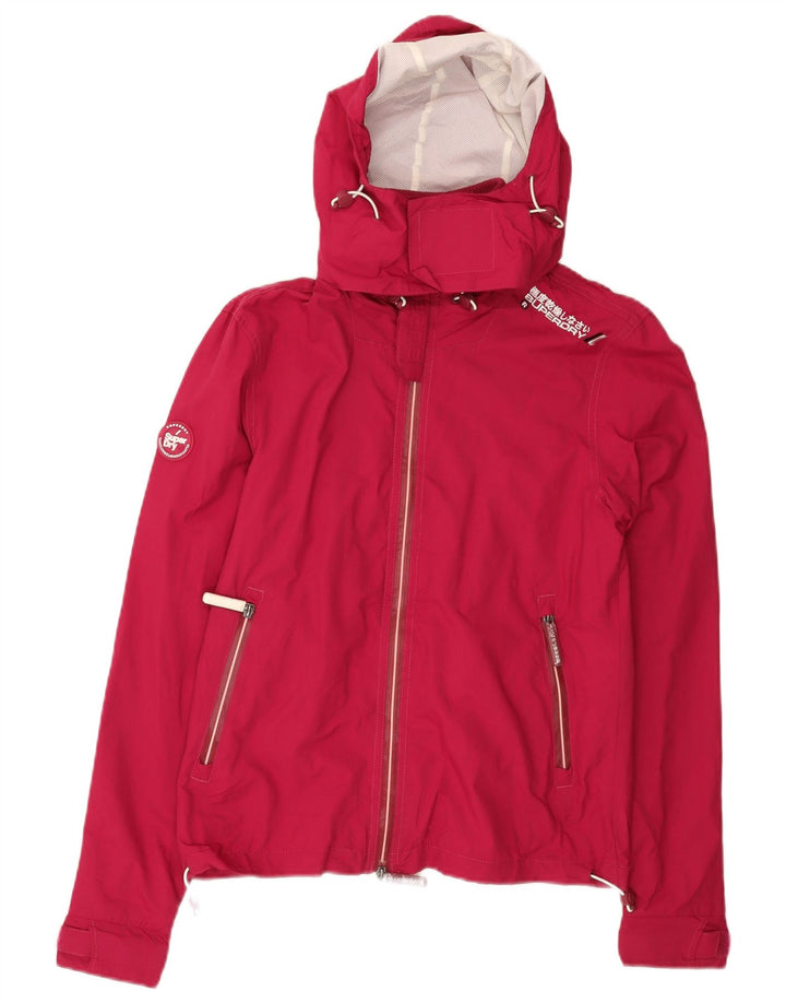 SUPERDRY Veste de pluie à capuche pour femme UK 10 Small Rouge Nylon