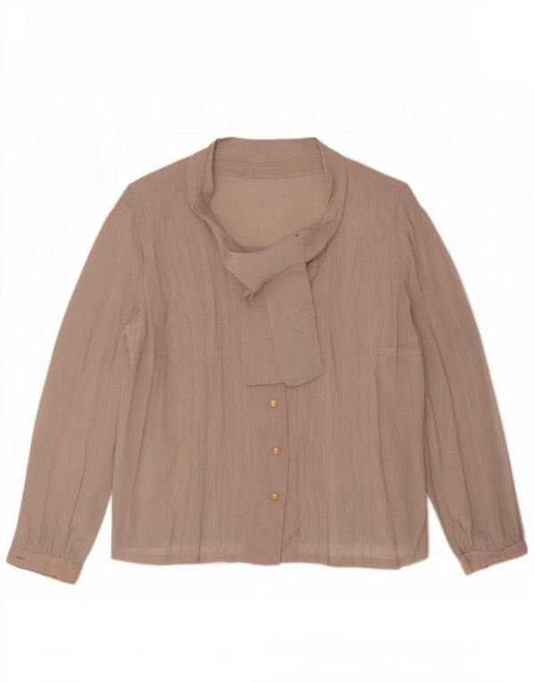 vintage Femmes Manches Longues Voir À Travers Chemise Blouse UK 18 XL Beige
