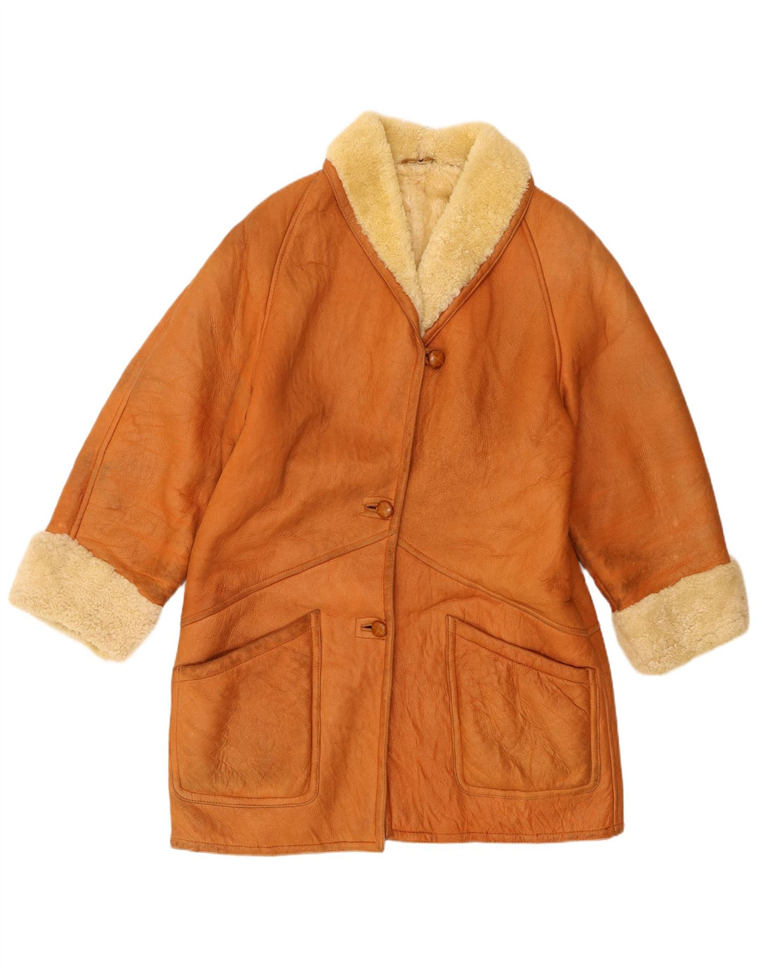 Trussardi Manteau Shearling Femme UK 18 XL Cuir Beige