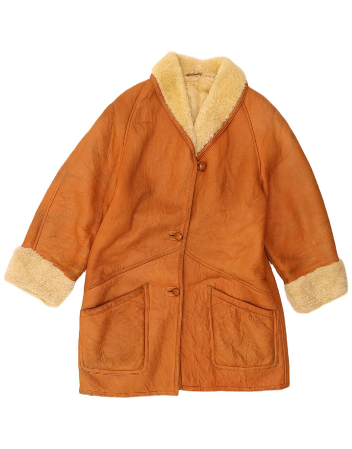 Trussardi Manteau Shearling Femme UK 18 XL Cuir Beige