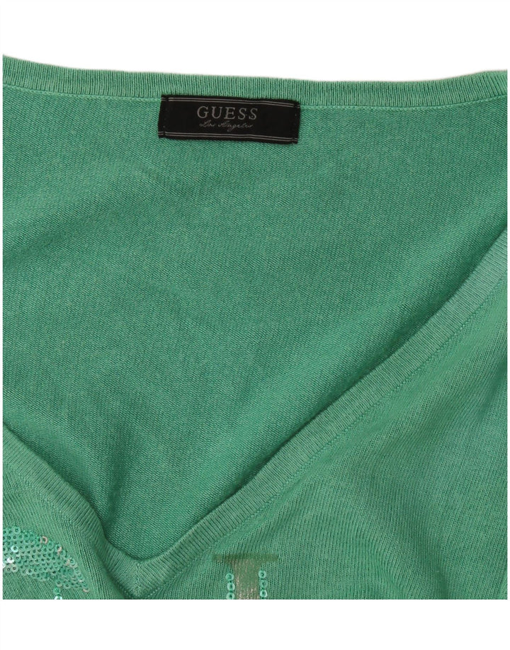 Guess Pull graphique à col en V pour femme UK 12 Vert moyen