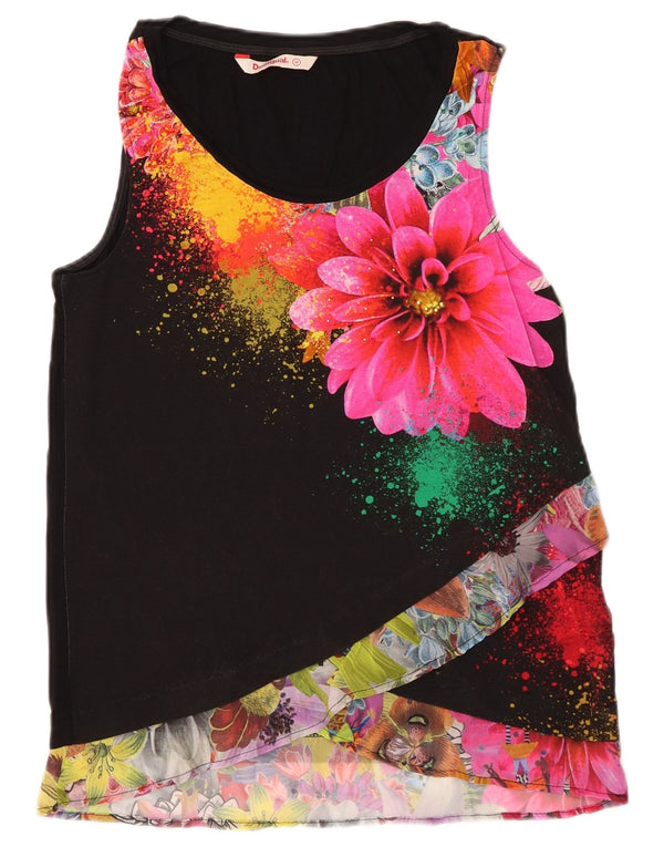 DESIGUAL Chemisier graphique sans manches pour femme UK 42 Medium Noir Floral
