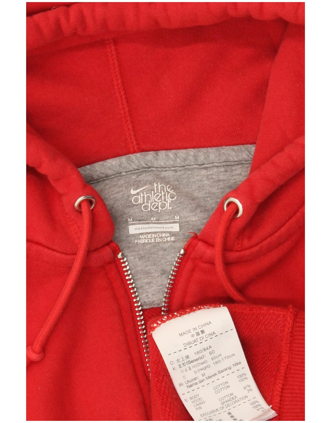 NIKE Pull à capuche zippé pour femme UK 12 Coton rouge moyen