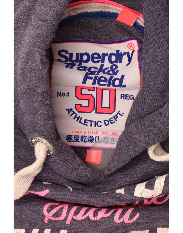 SUPERDRY Pull à capuche graphique pour femme UK 6 XS Bleu marine Coton