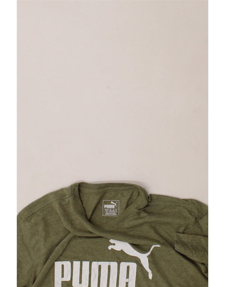PUMA Mens Graphic T-Shirt Top Medium Khaki Cotton Vintage Puma and Second-Hand Puma from Messina Hembry 