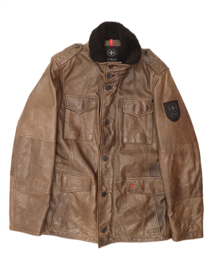 STRELLSON Veste en cuir homme IT 48 Cuir marron moyen