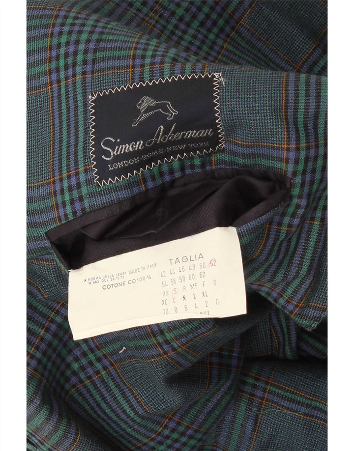 vintage Homme 2 Bouton Blazer Veste IT 52 Grand Bleu Marine Plaid Coton