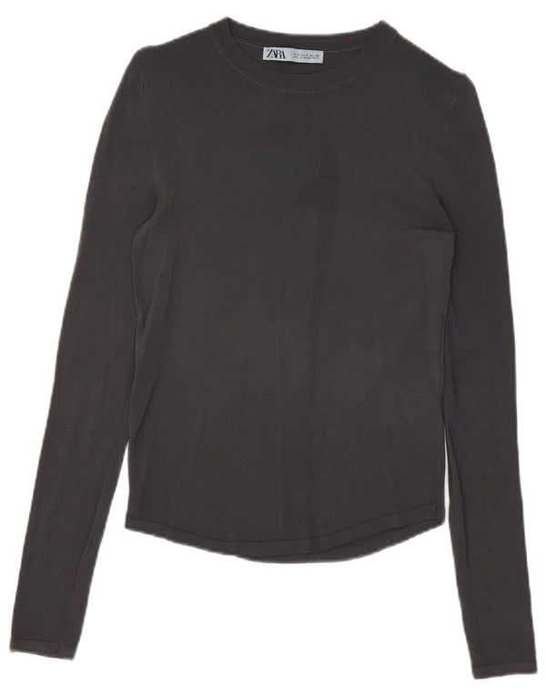 Zara Femme Top Manches Longues UK 10 Small Gris Viscose