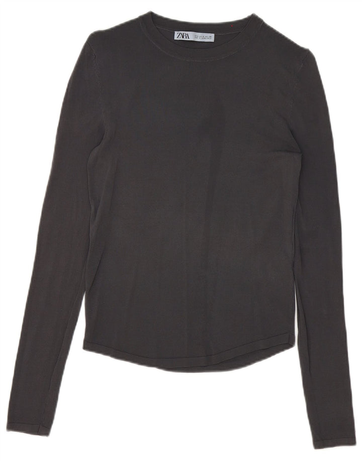 Zara Femme Top Manches Longues UK 10 Small Gris Viscose