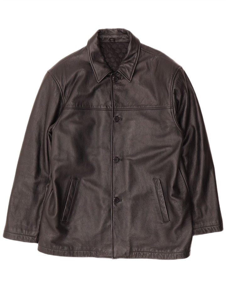 VINTAGE Veste en cuir homme UK 40 Grand cuir noir