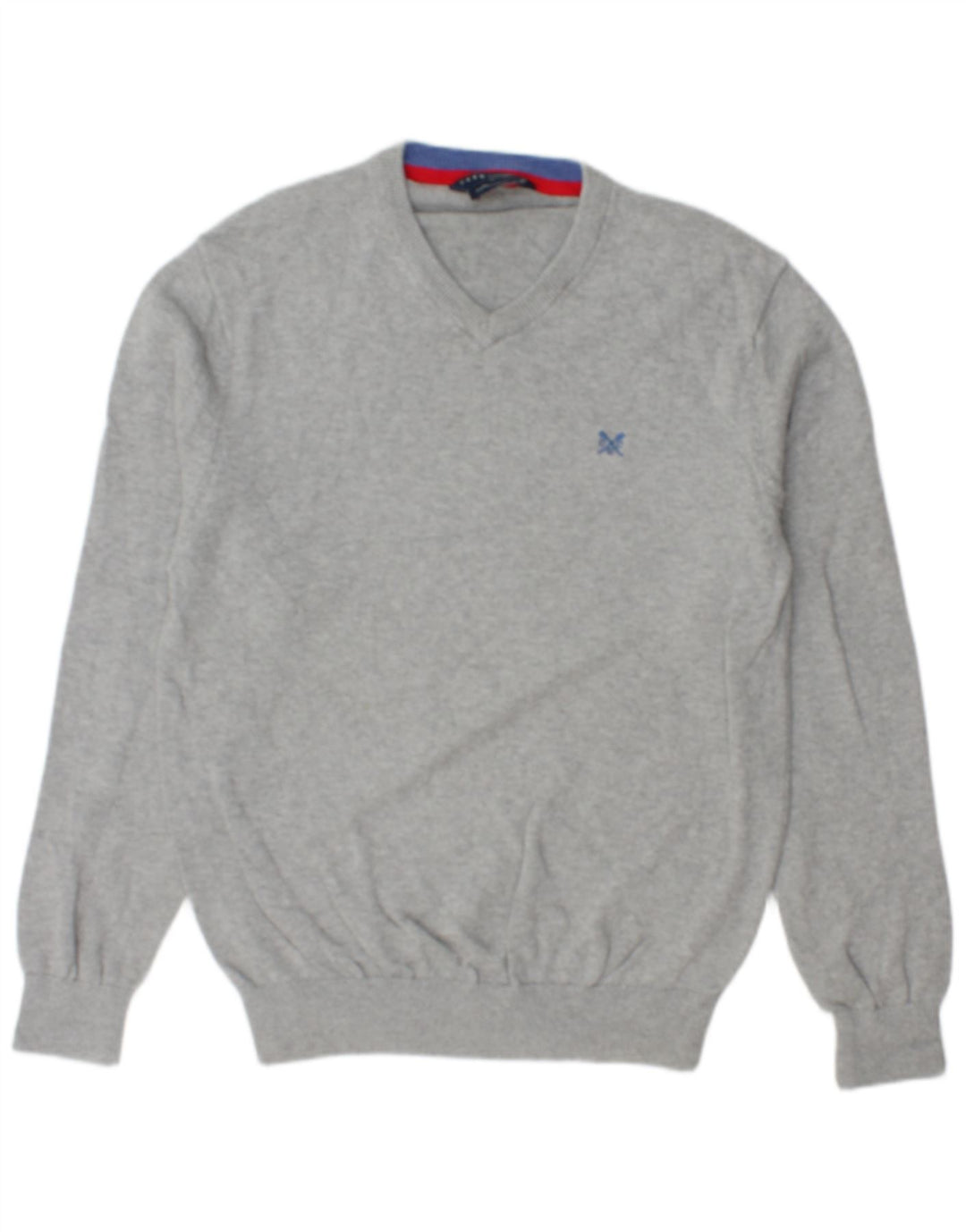 CREW CLOTHING Pull Col V Homme Gris Moyen Moucheté Coton