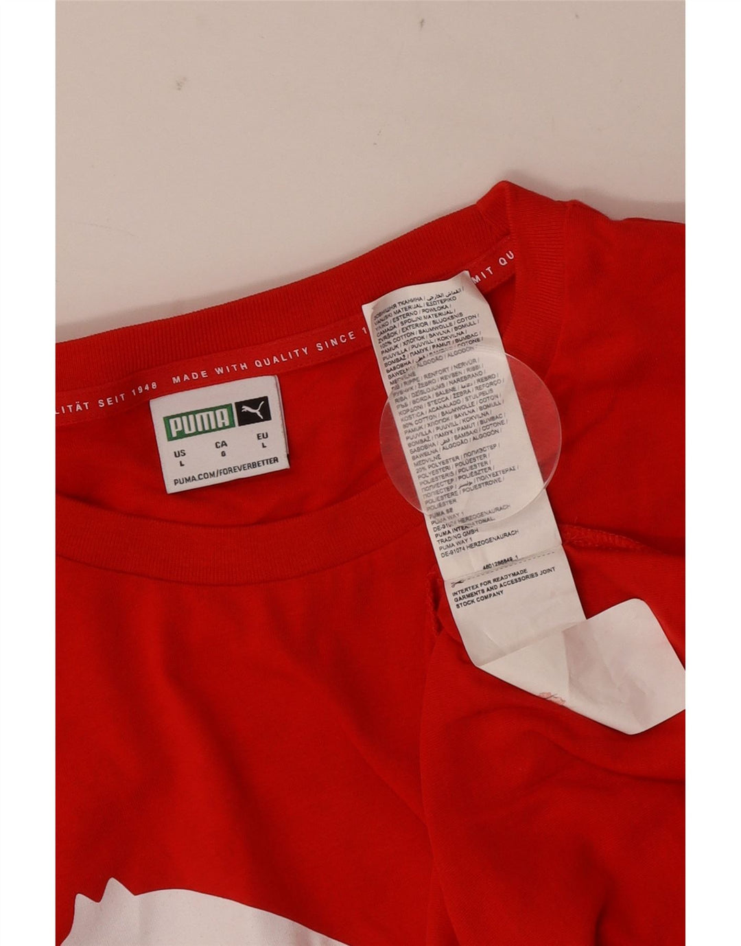 Puma Homme Graphic T-Shirt Top Large Rouge Coton