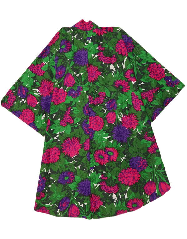 vintage Womens Cape Coat One Size Vert Floral Coton
