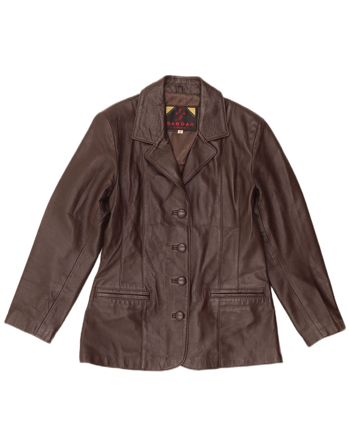Sardar Veste blazer en cuir à 4 boutons pour femme UK 10 Petit cuir marron