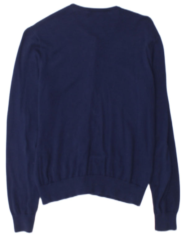 Ralph Lauren Pull Cardigan Femme UK 14 Grand Coton Bleu Marine