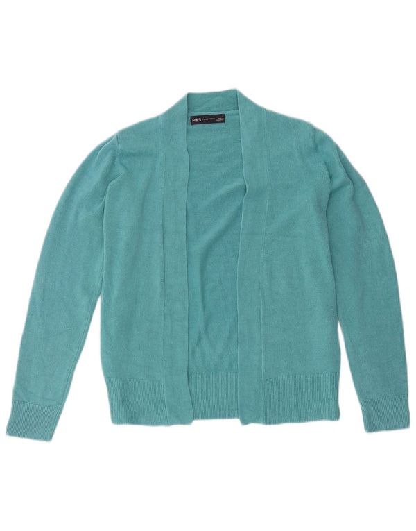 Marks & Spencer Pull cardigan ouvert pour femme UK 10 Petit acrylique turquoise