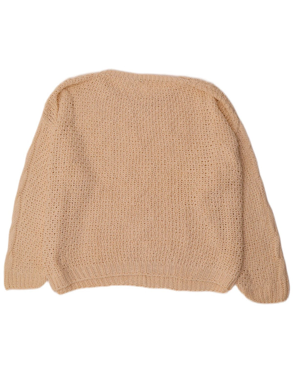 vintage Femmes Surdimensionné Col Bateau Pull Pull EU 36/38 Petit Blanc Cassé