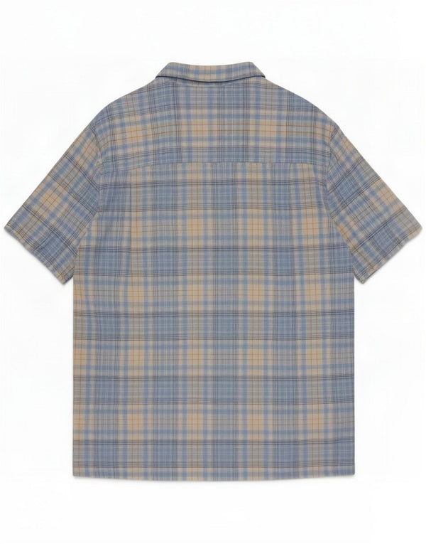 Chaps Chemise à manches courtes pour homme en lin à carreaux bleus larges