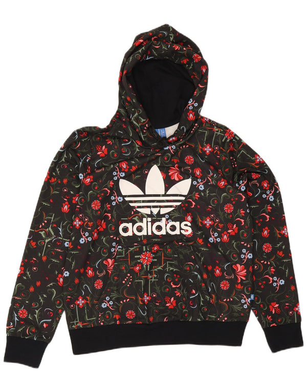 Adidas Pull à capuche graphique pour femme UK 16 Grand Noir Floral Polyester
