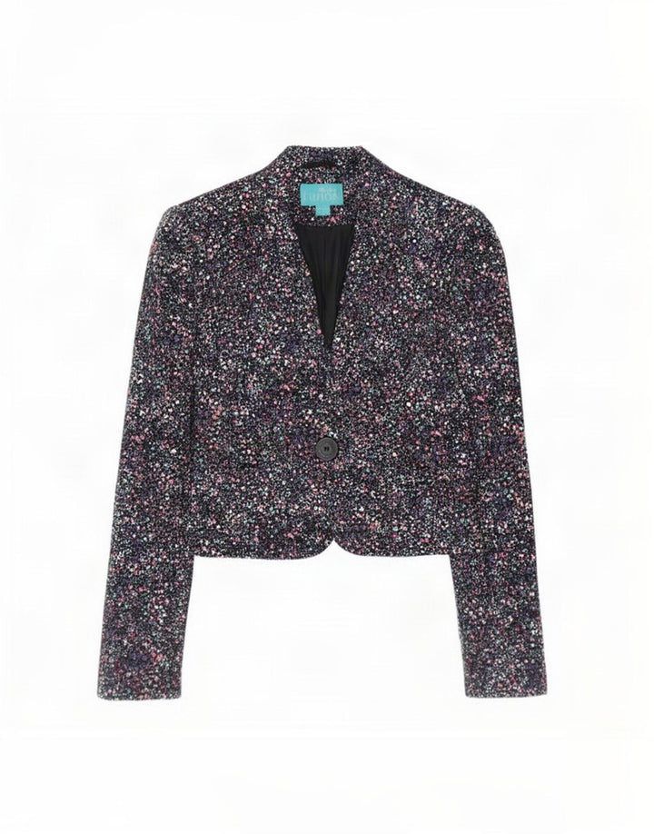 Monsoon Veste Boléro Femme UK 12 Coton Floral Noir Moyen