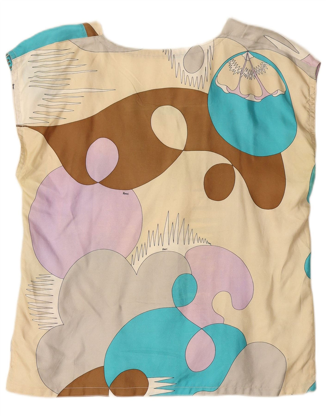 VINTAGE Femmes Motif Abstrait Blouse Top UK 14 Moyen Multicolore