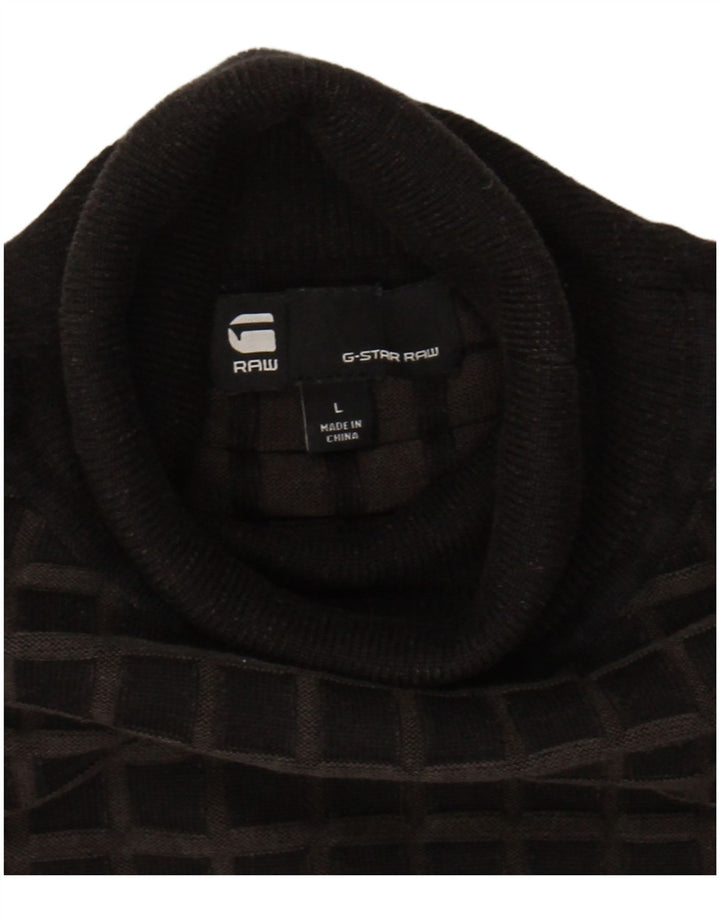 G-STAR Mens Roll Neck Jumper Sweater Large Brown Check Cotton