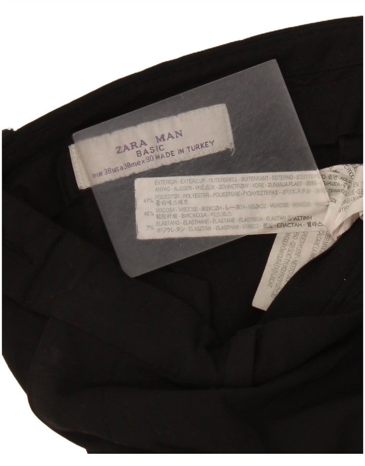 Zara Pantalon de costume droit pour homme EU 38 Small W30 L35 Noir Polyester