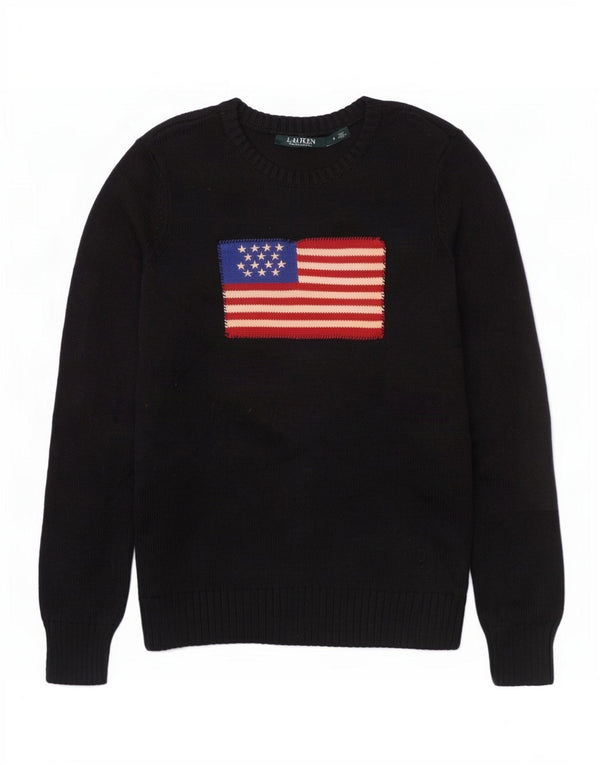 Ralph Lauren Pull graphique à col bateau pour femme UK 10 Small Noir USA