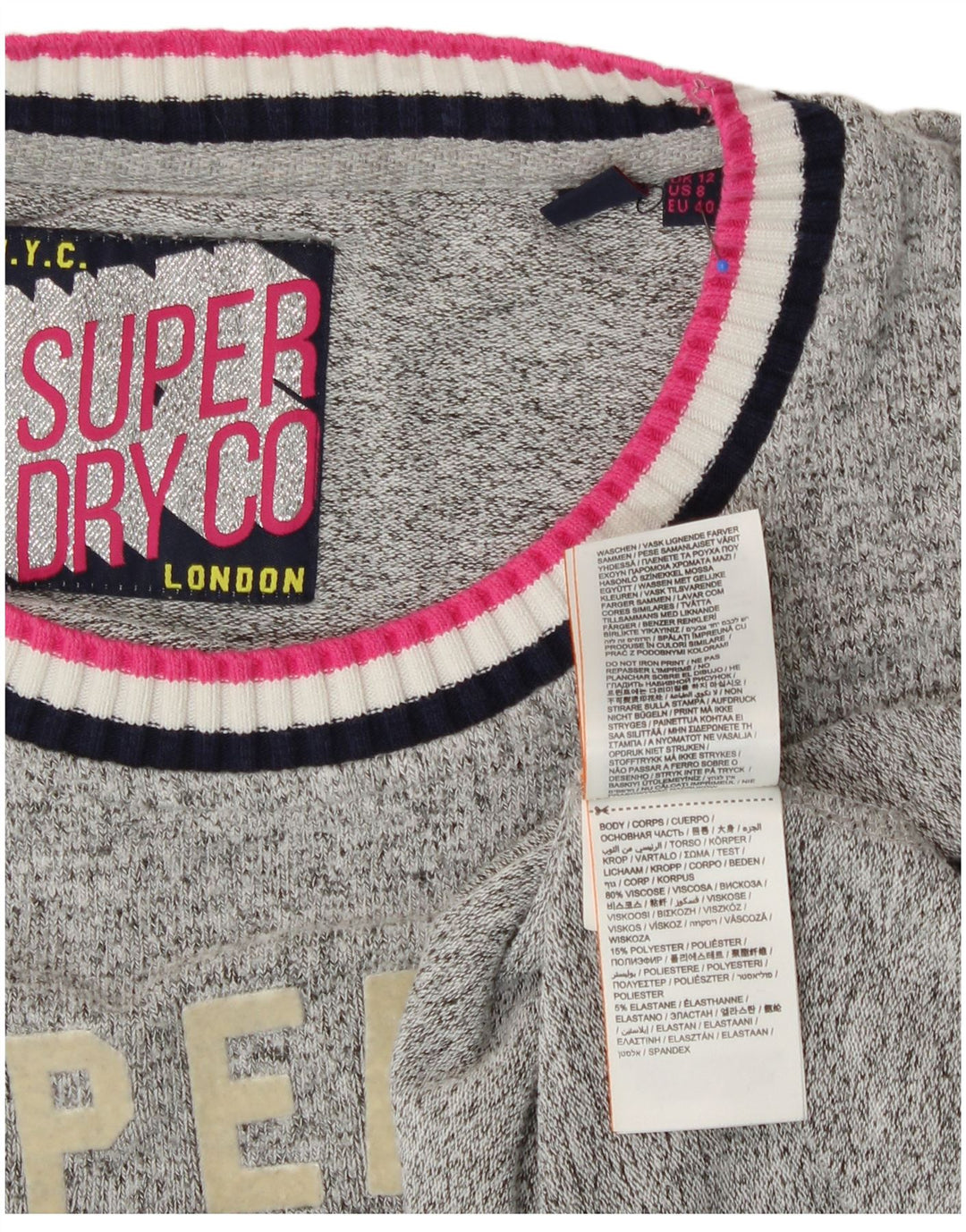 SUPERDRY Sweat-shirt graphique pour femme UK 12 Gris moyen Viscose