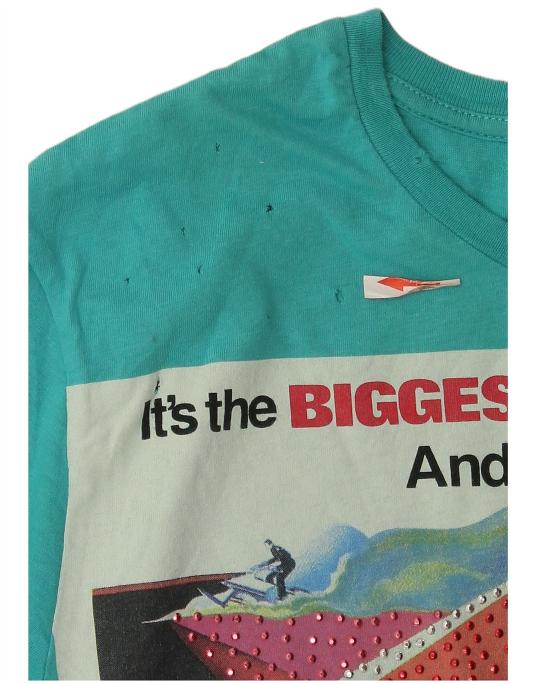 Zara Mens Graphic T-Shirt Top Petit Bleu Coton