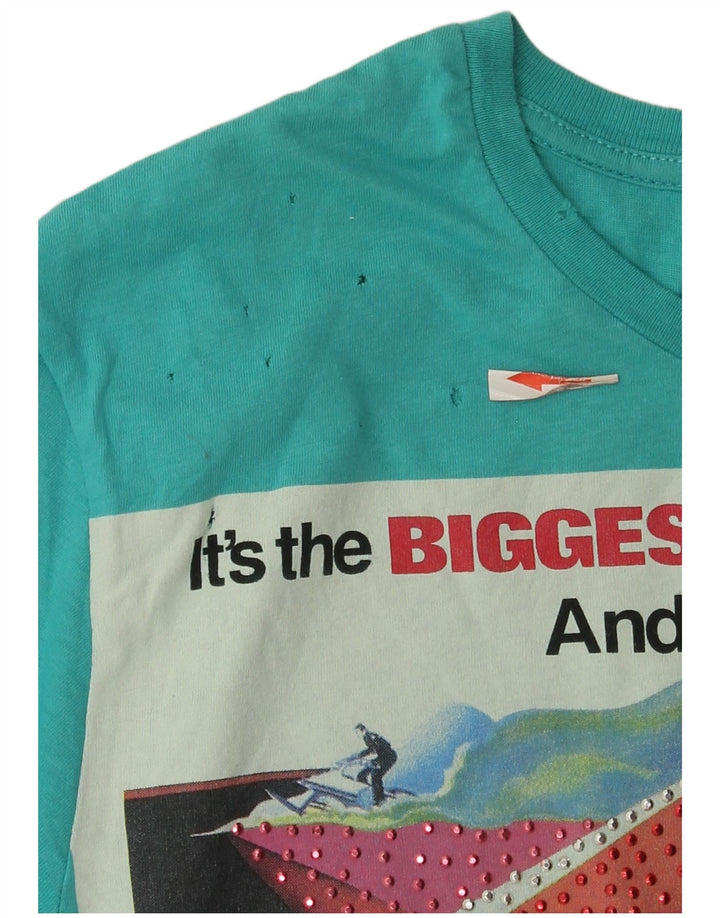 Zara Mens Graphic T-Shirt Top Petit Bleu Coton