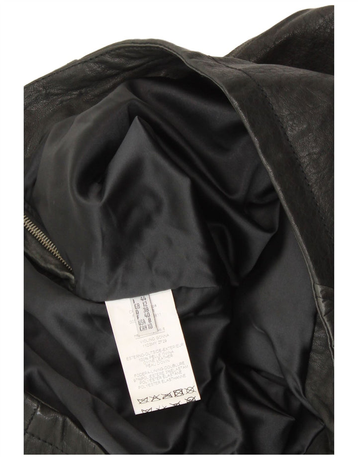 VINTAGE Jupe en cuir femme UK 12 Moyen W30 Noir Patchwork Cuir