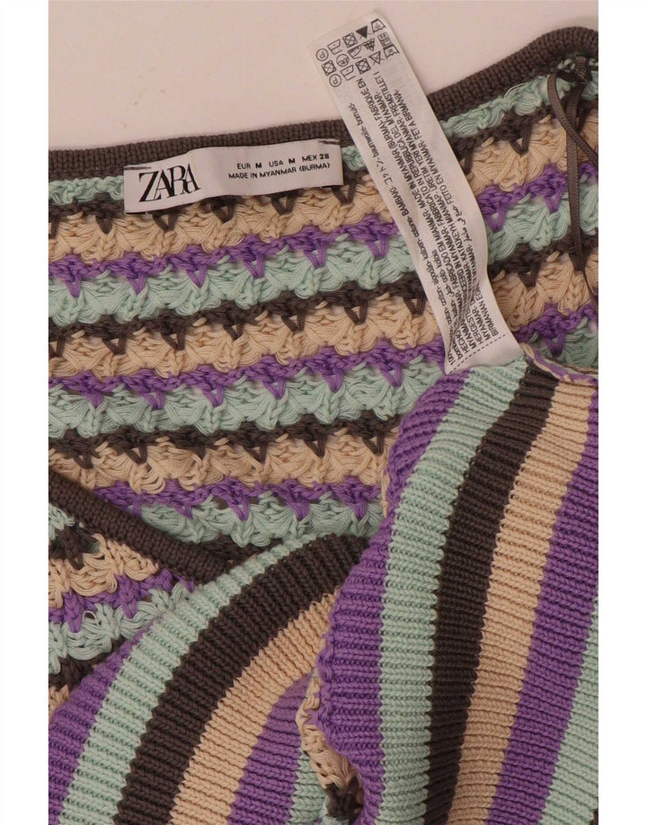 Zara Pull court à col en V pour femme UK 12 Medium Multicolore Rayé