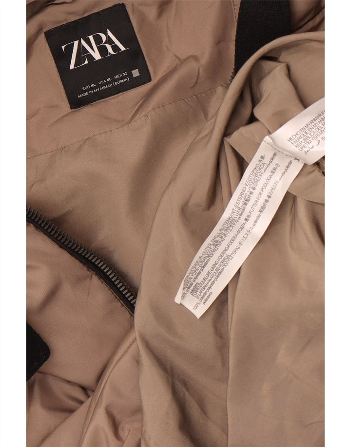 Zara Manteau matelassé surdimensionné à capuche pour femme UK 18 XL Marron Polyester
