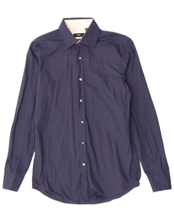 Hugo Boss Chemise slim fit pour homme Taille 40 15 3/4 Coton bleu marine moyen